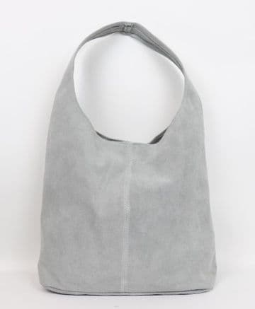 Suede Hobo Shoulder Bag - Light Grey