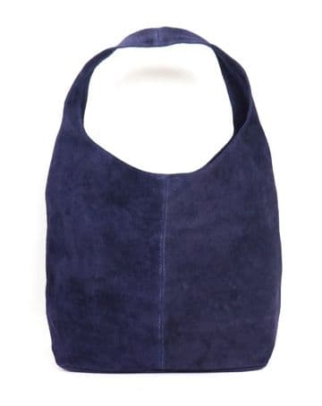 Suede Hobo Shoulder Bag - Navy