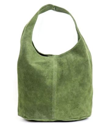 Suede Hobo Shoulder Bag - Olive Green