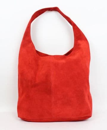 Suede Hobo Shoulder Bag - Red