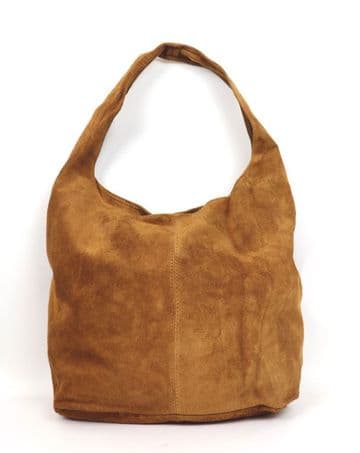 Suede Hobo Shoulder Bag - Tan