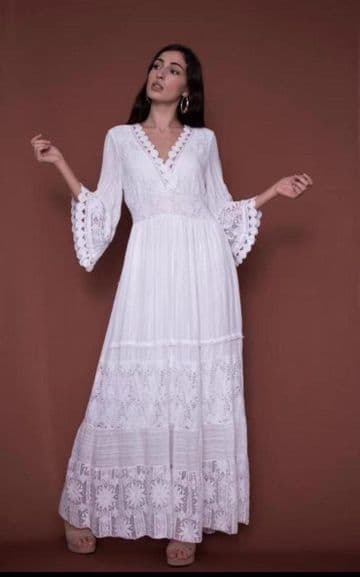 Tiered Lace Maxi Dress - White