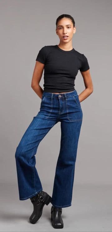 Toxik3 Wide Leg Jeans - Dark Blue & Brown