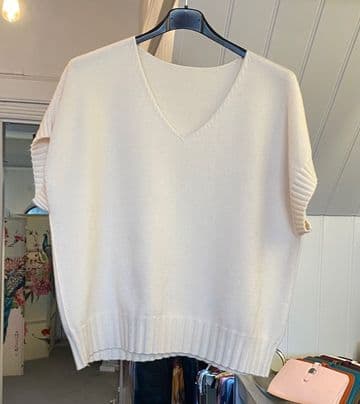 V Neck Cap Sleeve Jumper - Cream