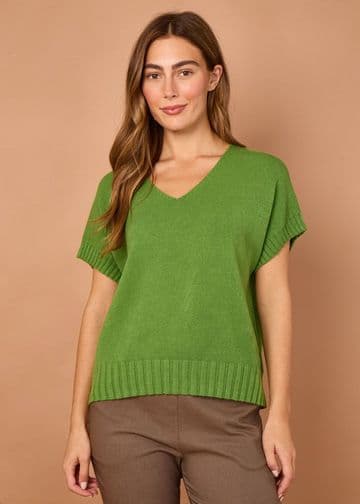 V Neck Cap Sleeve Jumper - Green
