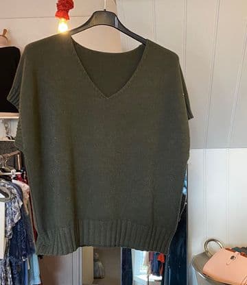 V Neck Cap Sleeve Jumper - Khaki