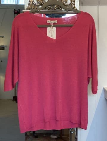 V Neck Light Jumper / Top - Fuchsia