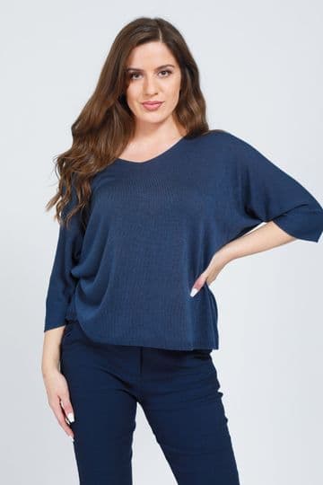 V Neck Light Jumper / Top - Navy