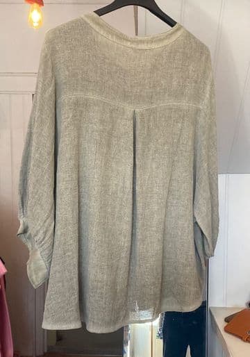Washed Linen Granddad Collared Top - Pistachio