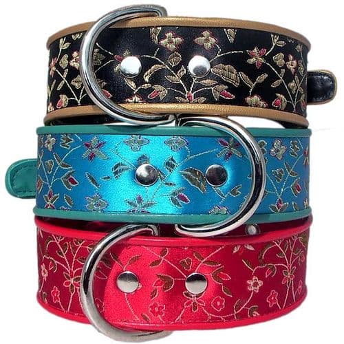 "Jewels" Brocade and Calf leather Dog Collars