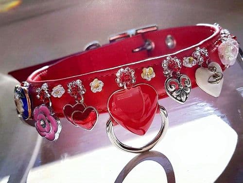 Hearts & Flowers. Charm dog collar