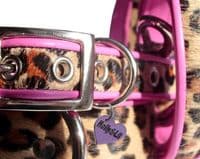 Leopard Rose coswskin  Dog Collars - Holly & Lil Collars Handmade in Britain, Leather dog collars, leads & Dog harnesses.