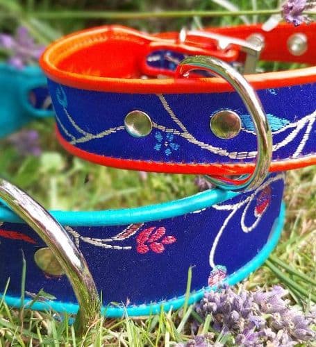 Limited Edition "Jewels" Royal Blue Brocade Dog Collar. Made to Order.