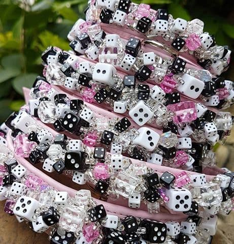 Luck be a Lady. Baby Pink Dice dog collar