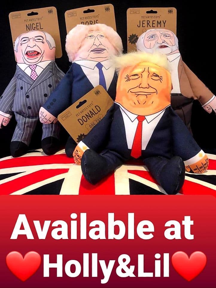 Pet Hates dog toys Boris, Corbyn & Trump