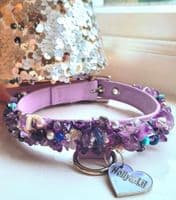 The Amethyst Pearl.  Amethyst dog collar - Holly & Lil Collars Handmade in Britain, Leather dog collars, leads & Dog harnesses.
