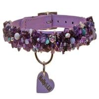 The Amethyst Pearl.  Amethyst dog collar - Holly & Lil Collars Handmade in Britain, Leather dog collars, leads & Dog harnesses.