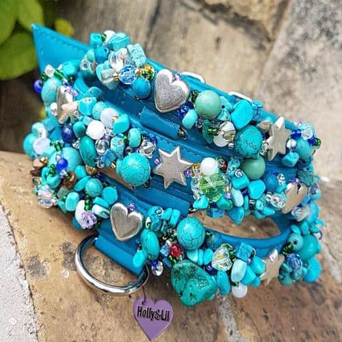 Turquoise Stars&Hearts dog collar