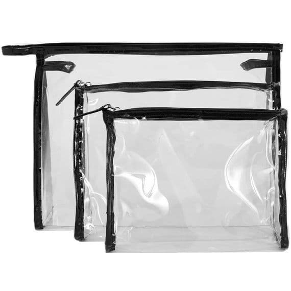 3 Pack Clear Makeup & Toiletry Travel Bags