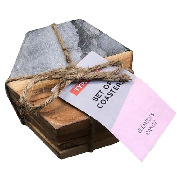 4 Pack Hexagon Marble & Acacia Wood Coasters