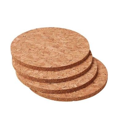 4 Pack Round Natural Cork Drinks Coasters 10cm