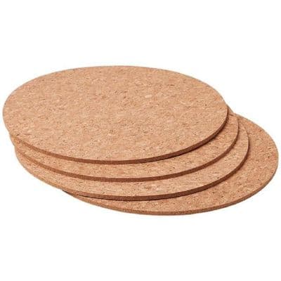 4 Pack Round Natural Cork Placemats 20cm