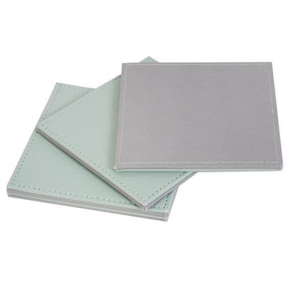 4 Pack Square Reversible 2 Tone Grey Leatherette Faux Leather Coasters