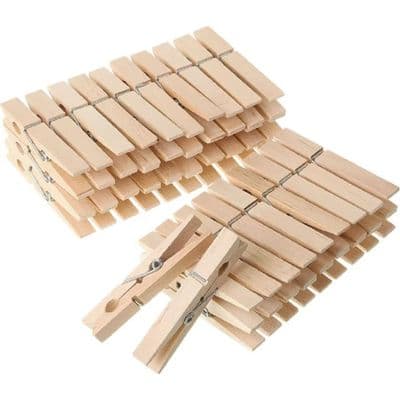 48 Pack Large Strong 9cm Hardwood Clothes Pegs