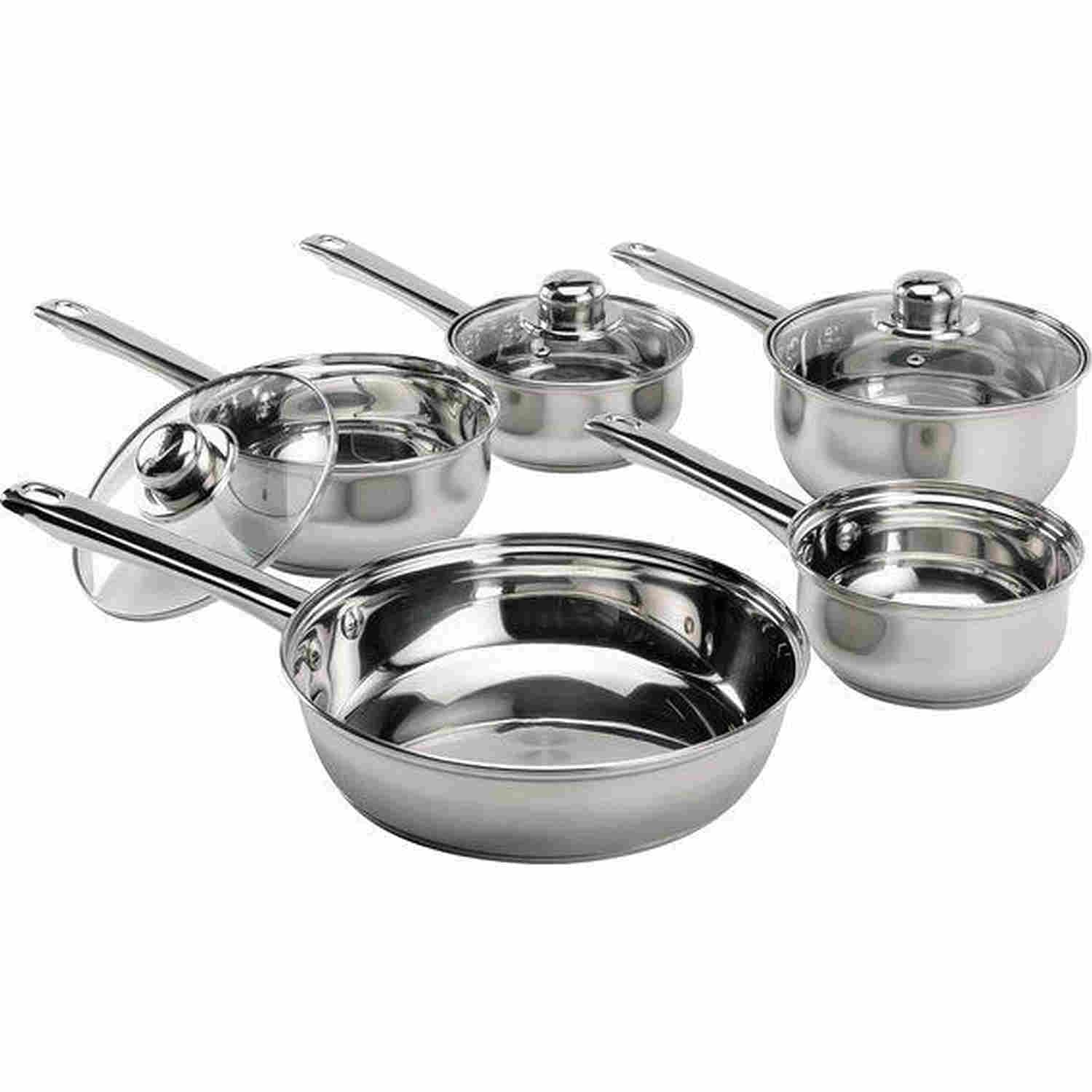 5 Piece Stainless Steel Saucepan Set Vented Glass Lids