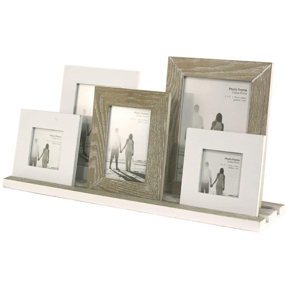5 Rustic Wooden Photo Frames on Long Stand