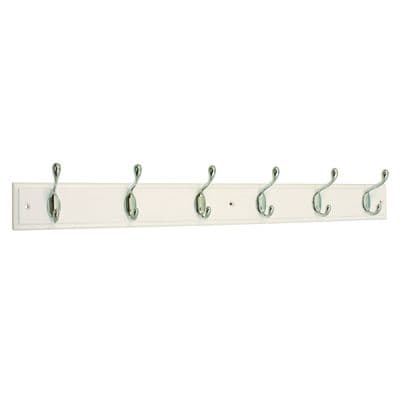 6 Hook Silver & White Wooden Coat Hooks