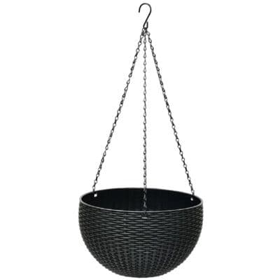 Black 27cm Plastic Wicker Polyrattan Hanging Basket