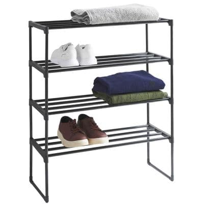 Black 4 Tier Industrial Style Metal Shoe Organiser Rack