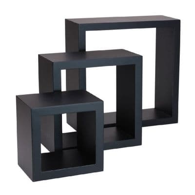 Black Floating Wall Mounted Cube Box Shelves