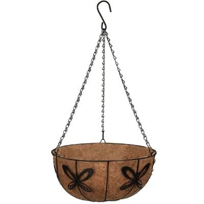 Black Metal 30cm Butterfly Hanging Basket with Coir Liner