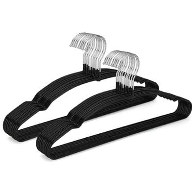 Black Non Slip Coated Metal Coat Hangers 20 Pack