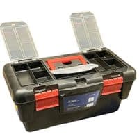 Black Plastic Toolbox with Lid Compartments & Tray