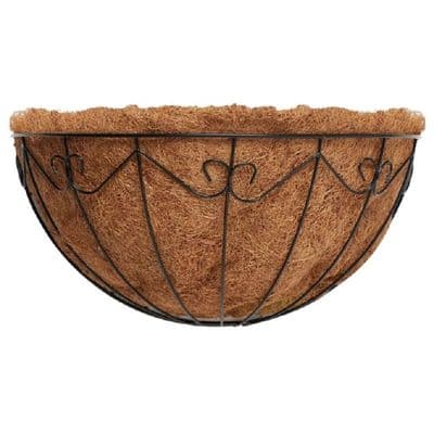 Black Scrolled Metal Wall Basket with Liner 35cm