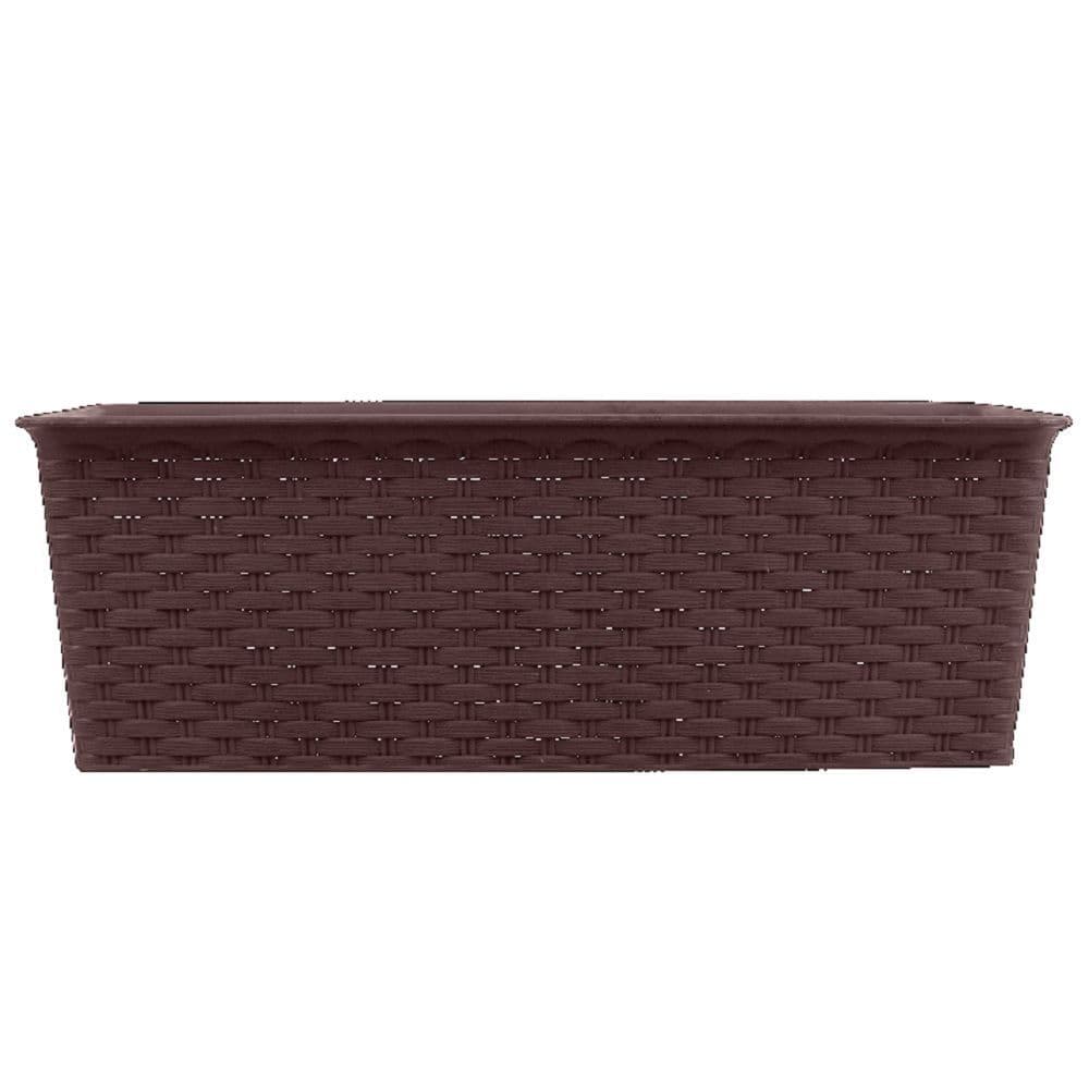 Brown 30cm Plastic Wicker Effect Window Box Trough Planter