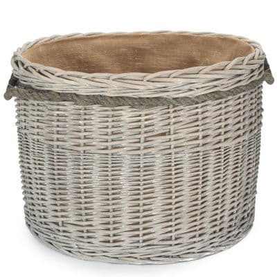 Charmouth Grey Chunky Jumbo Wicker Log  Basket 60cm