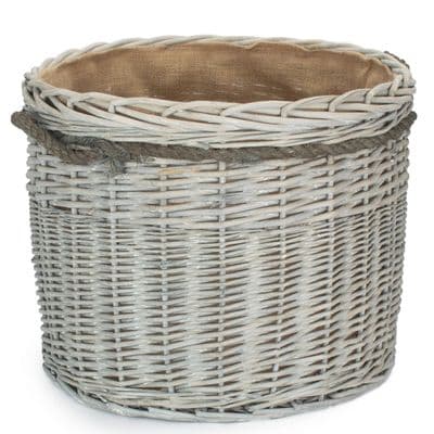 Charmouth Grey Chunky Large Wicker Log  Basket 50cm
