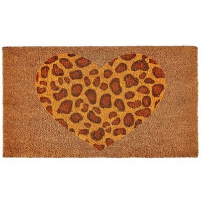 Coir Animal Print Heart Rubber Backed Doormat 70cm