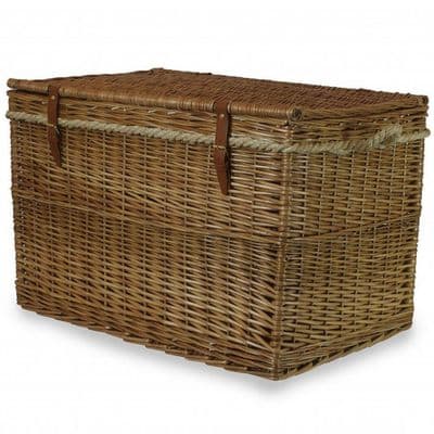 Cotswolds Large 75cm Wicker & Real Leather Living Room Storage Chest