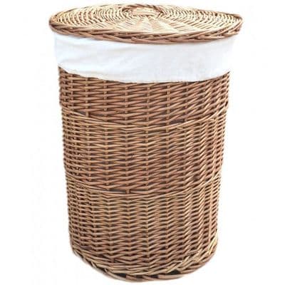 Cotswolds Lined Willow Wicker Laundry Bin Basket Plain Large H 60 x W 46cm