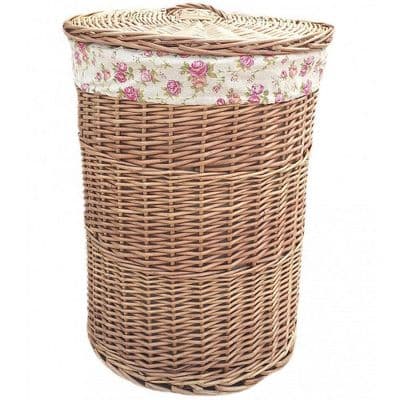 Cotswolds Lined Willow Wicker Laundry Bin Basket Vintage Rose Large H 60 x W 46cm