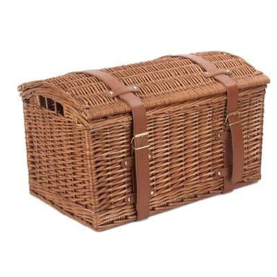 Cotswolds Medium Steamed Domed Wicker Basket & Real Leather Chest Trunk