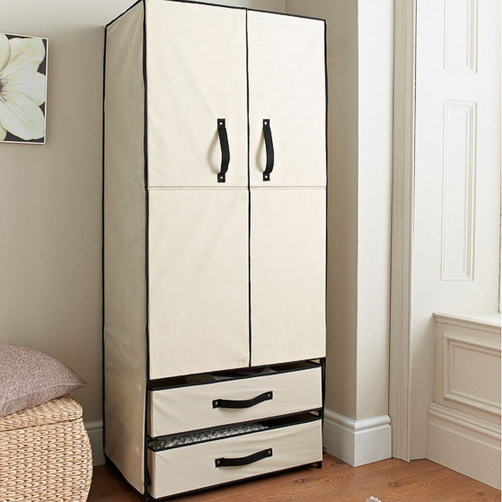 Cream Canvas Wardrobe & Drawers Unit