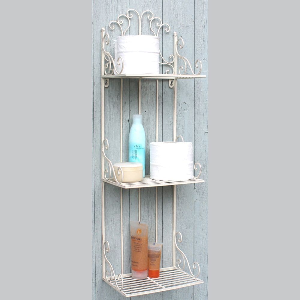 Cream Metal 3 Tier Narrow Bathroom Wall Shelves