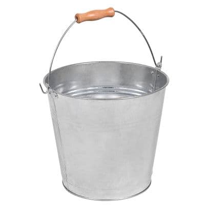 Galvanised 12L Metal  Bucket Wooden Handle