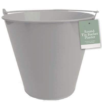 Grey 15cm  Metal Bucket Plant Pot